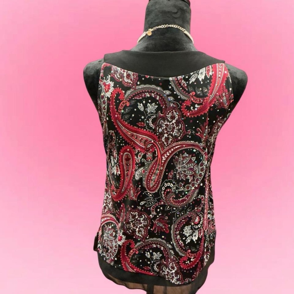 Dressbarn Black and Red Paisley Tank Top with Embellished Neckline - Picture 4 of 5